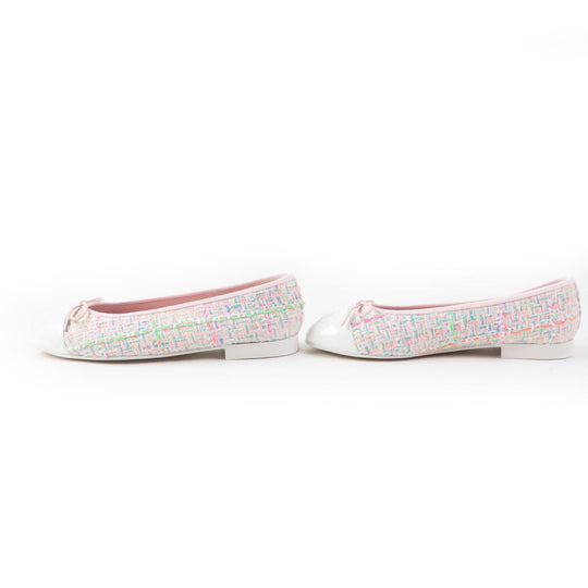 CHANEL Ballet shoes 24C G02819 Cotton Tweed Patent Calfskin White mulch Ballet flats Women 38 Used Authentic