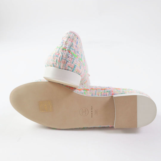 CHANEL Ballet shoes 24C G02819 Cotton Tweed Patent Calfskin White mulch Ballet flats Women 38 Used Authentic