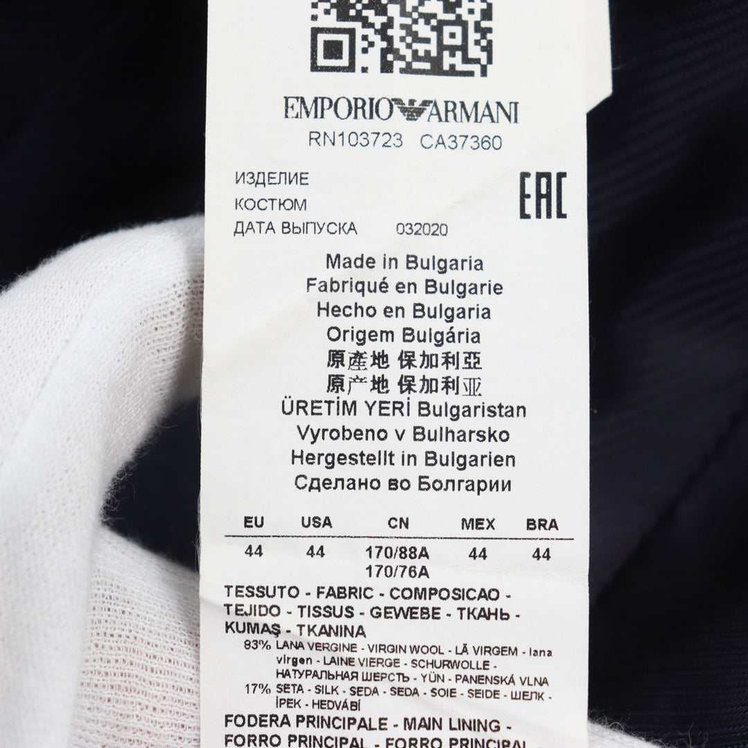 EMPORIO ARMANI tailored jacket Outer: 87% wool, Outer: 13% silk, Lining: 55% viscose (rayon), Lining: 45% acetate, Sleeve lining: 100% viscose (rayon) Navy M LINE mens 44 Used Authentic