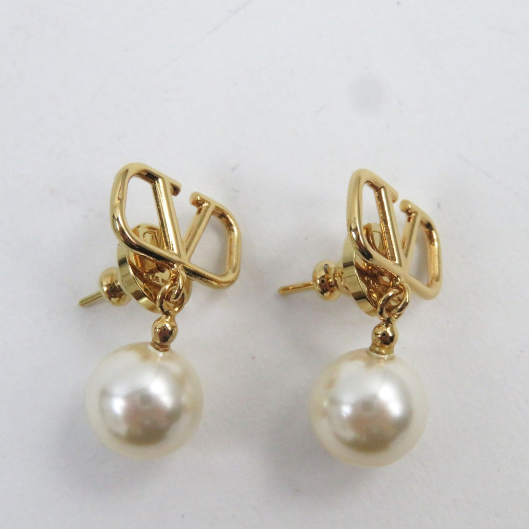 Valentino Garavani Pierce J0E36 UXM Pearl Beads, Metal gold Women Used Authentic