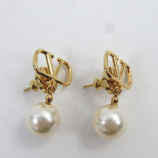 Valentino Garavani Pierce J0E36 UXM Pearl Beads, Metal gold Women Used Authentic