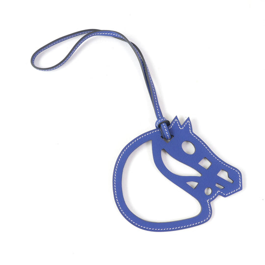 HERMES Bag charm Swift leather Blue Electric Paddock Cheval Horse Women Used Authentic