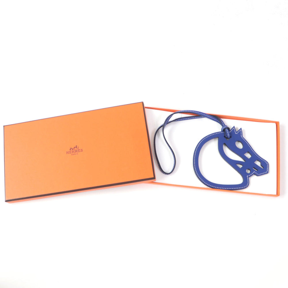 HERMES Bag charm Swift leather Blue Electric Paddock Cheval Horse Women Used Authentic