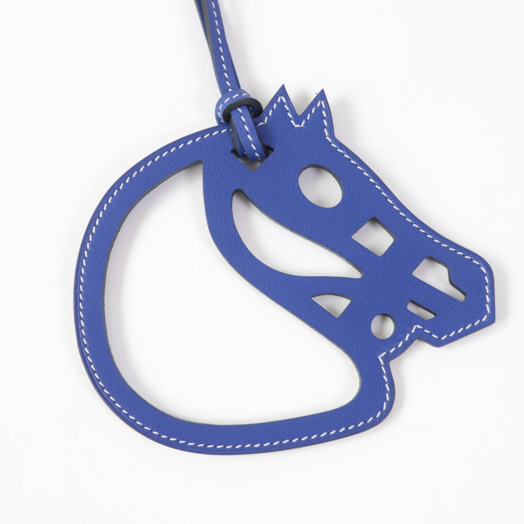 HERMES Bag charm Swift leather Blue Electric Paddock Cheval Horse Women Used Authentic