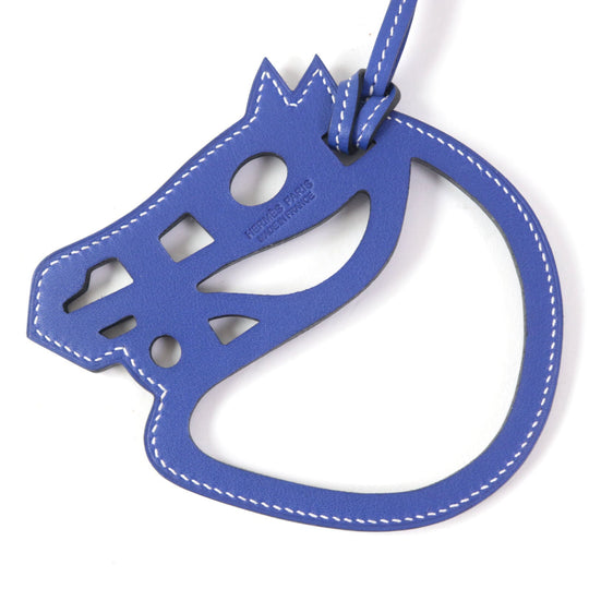 HERMES Bag charm Swift leather Blue Electric Paddock Cheval Horse Women Used Authentic