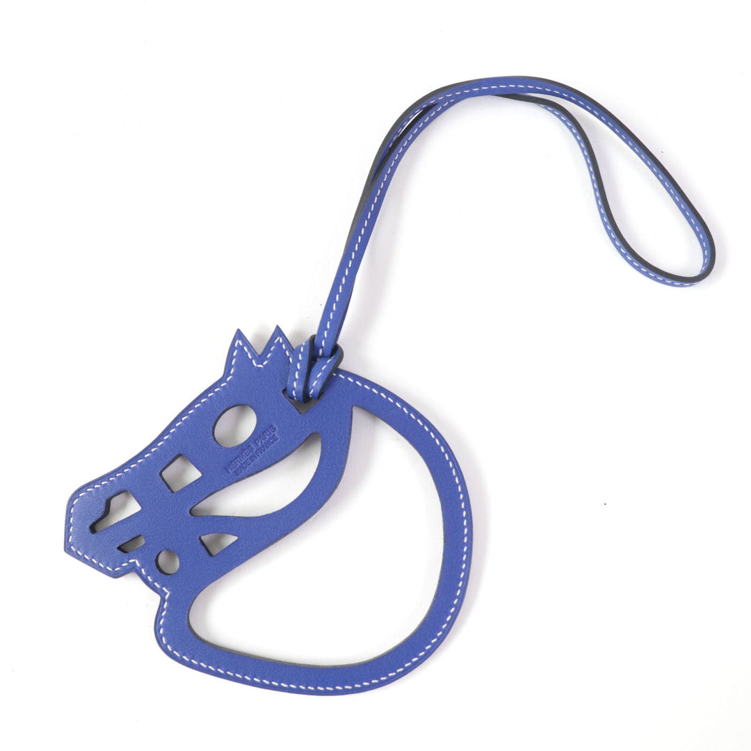 HERMES Bag charm Swift leather Blue Electric Paddock Cheval Horse Women Used Authentic