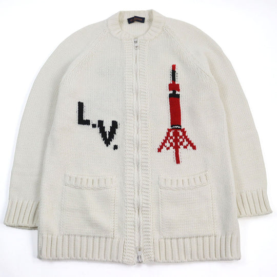 LOUIS VUITTON cardigan HHN15W Main: 100% wool off white Baseball zip-up knit long cardigan mens XL Used Authentic
