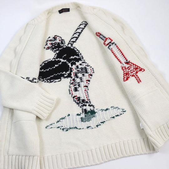 LOUIS VUITTON cardigan HHN15W Main: 100% wool off white Baseball zip-up knit long cardigan mens XL Used Authentic