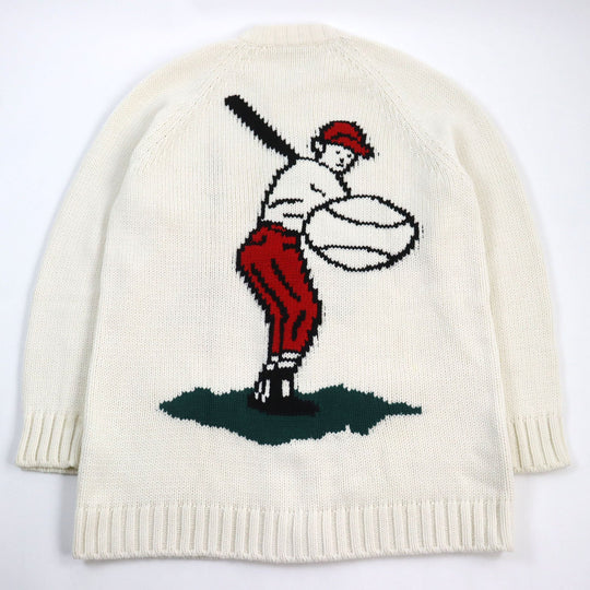 LOUIS VUITTON cardigan HHN15W Main: 100% wool off white Baseball zip-up knit long cardigan mens XL Used Authentic