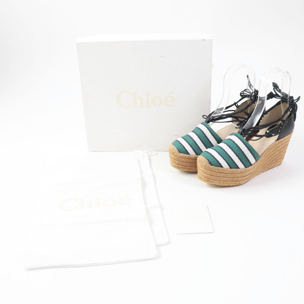 Chloe Sandals CH20352 fabric leather Green white Women 38 Used Authentic