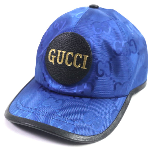 GUCCI cap 627114 Outer: 100% nylon, Lining: 100% cotton, Inner: 55% cotton, 45% rayon, Leather: Cowhide blue-black OFF THE GRID mens M Used Authentic