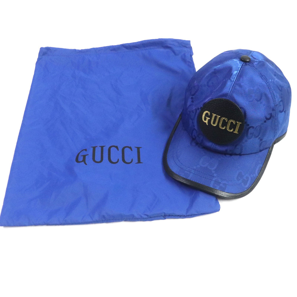 GUCCI cap 627114 Outer: 100% nylon, Lining: 100% cotton, Inner: 55% cotton, 45% rayon, Leather: Cowhide blue-black OFF THE GRID mens M Used Authentic