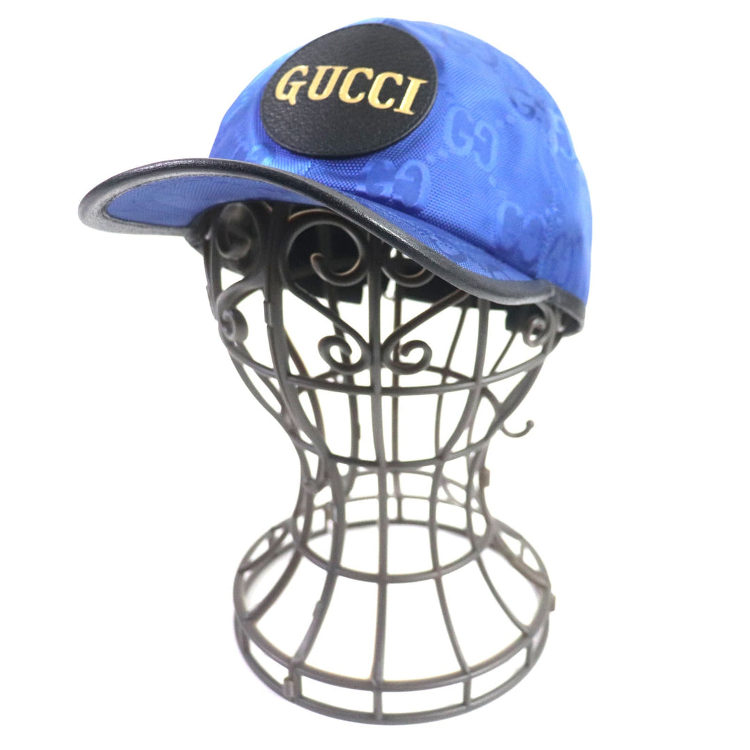 GUCCI cap 627114 Outer: 100% nylon, Lining: 100% cotton, Inner: 55% cotton, 45% rayon, Leather: Cowhide blue-black OFF THE GRID mens M Used Authentic