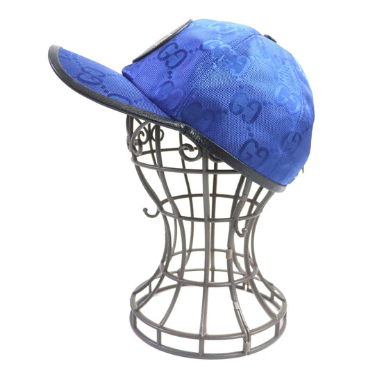 GUCCI cap 627114 Outer: 100% nylon, Lining: 100% cotton, Inner: 55% cotton, 45% rayon, Leather: Cowhide blue-black OFF THE GRID mens M Used Authentic