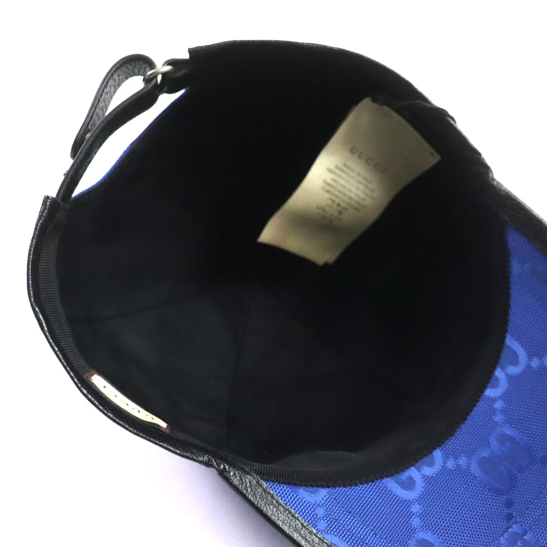 GUCCI cap 627114 Outer: 100% nylon, Lining: 100% cotton, Inner: 55% cotton, 45% rayon, Leather: Cowhide blue-black OFF THE GRID mens M Used Authentic