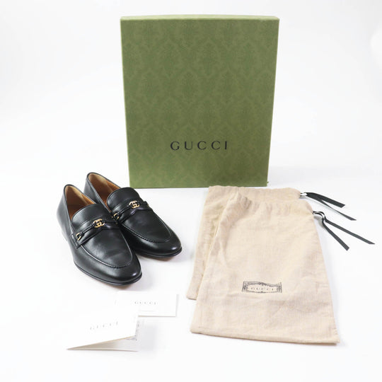 GUCCI loafers 740434 Main: Leather black Women 37 1/2 Used Authentic