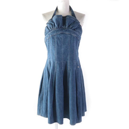 CHANEL one piece 07C P30000 Main: 98% cotton, Main: 2% polyurethane Indigo Women 40 Used Authentic