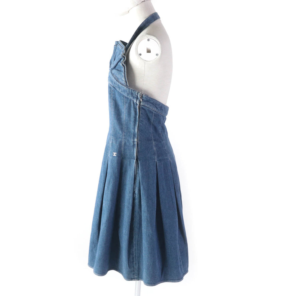 CHANEL one piece 07C P30000 Main: 98% cotton, Main: 2% polyurethane Indigo Women 40 Used Authentic