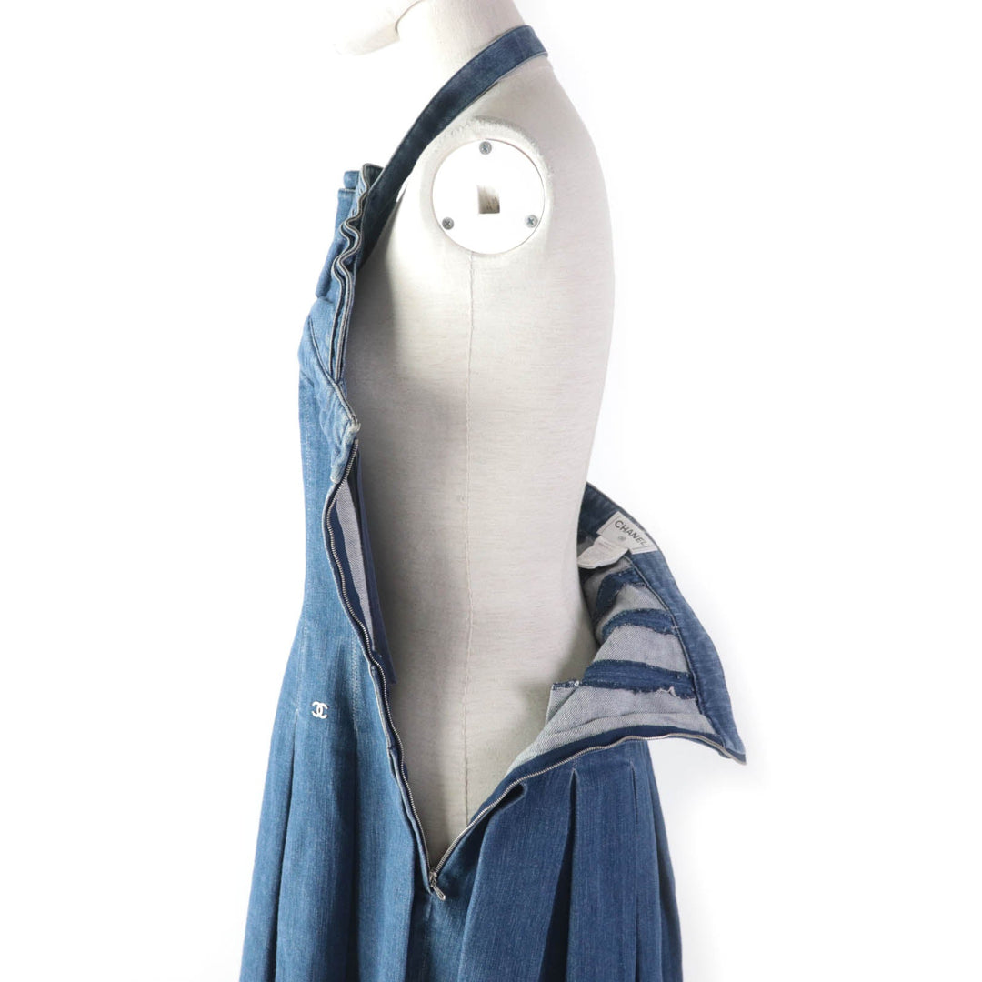 CHANEL one piece 07C P30000 Main: 98% cotton, Main: 2% polyurethane Indigo Women 40 Used Authentic