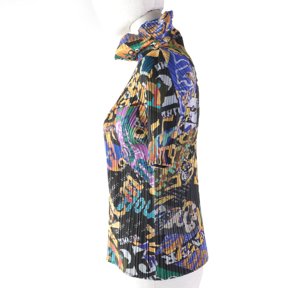 PLEATS PLEASE Cut PP71-JK511 Main: 100% polyester multicolor Typography Graffiti Design Shirt Top Typography Graffiti Women 3 Used Authentic