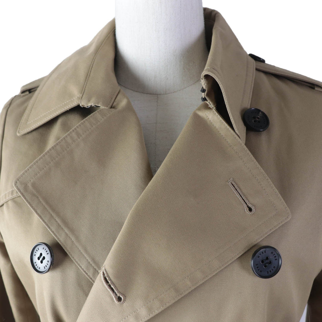 HYKE trench coat 193-17005 Main: 65% cotton, Main: 35% polyester, Lining: 100% cupra, Part: leather, Liner: 80% wool, : 20% nylon beige Women 1 Used Authentic