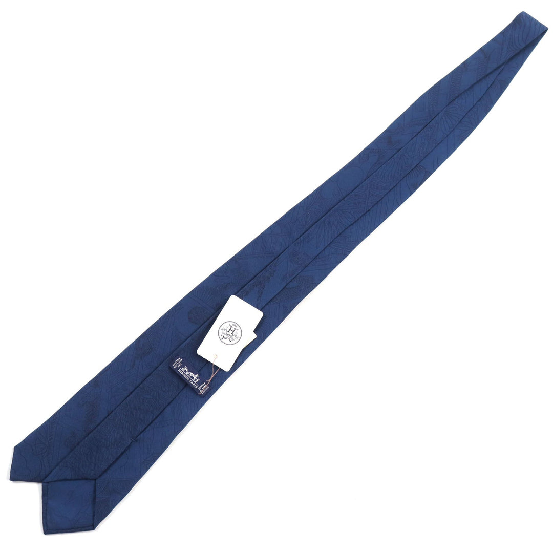 HERMES tie Main: 100% silk blue mens Used Authentic