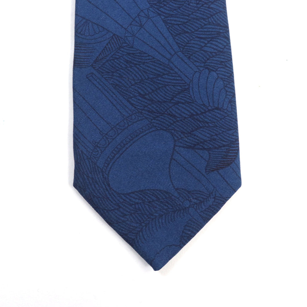 HERMES tie Main: 100% silk blue mens Used Authentic