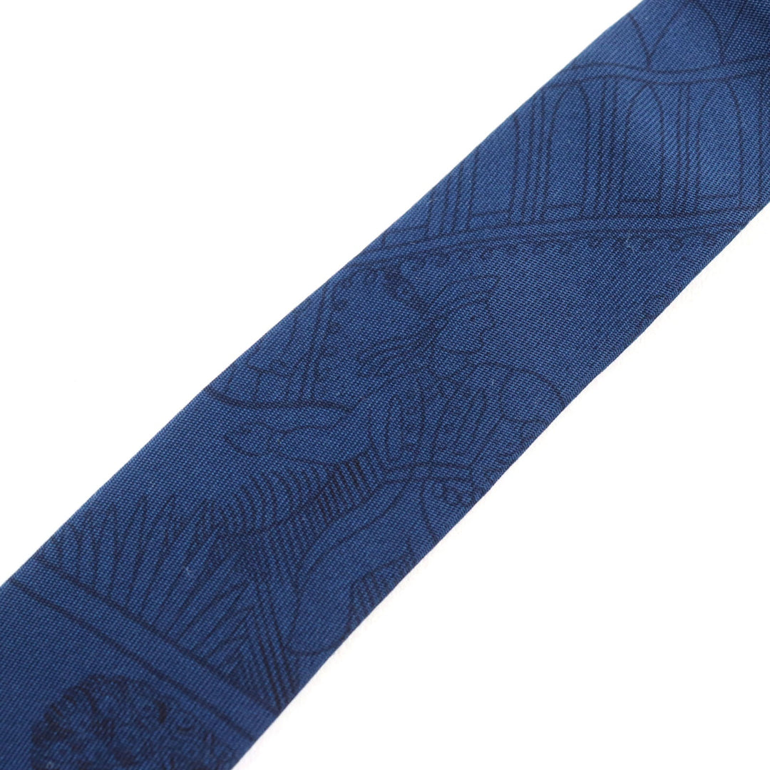 HERMES tie Main: 100% silk blue mens Used Authentic