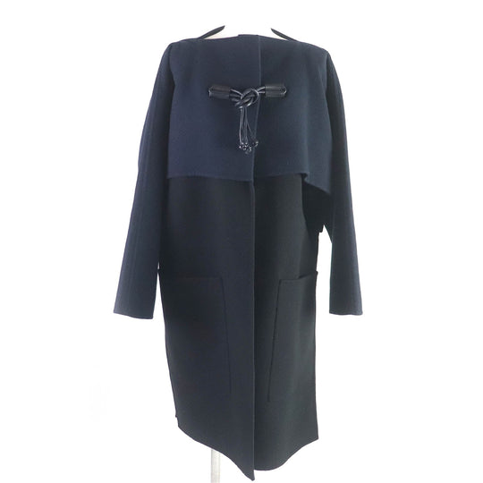 HERMES coat 2H0114DB Main: 100% cashmere, part: lamb leather Black navy Women 36 Used Authentic