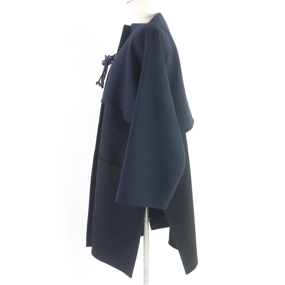 HERMES coat 2H0114DB Main: 100% cashmere, part: lamb leather Black navy Women 36 Used Authentic