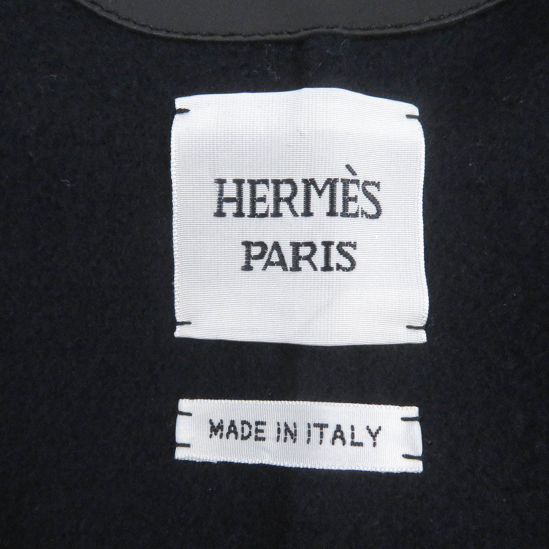 HERMES coat 2H0114DB Main: 100% cashmere, part: lamb leather Black navy Women 36 Used Authentic