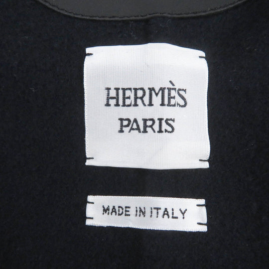 HERMES coat 2H0114DB Main: 100% cashmere, part: lamb leather Black navy Women 36 Used Authentic