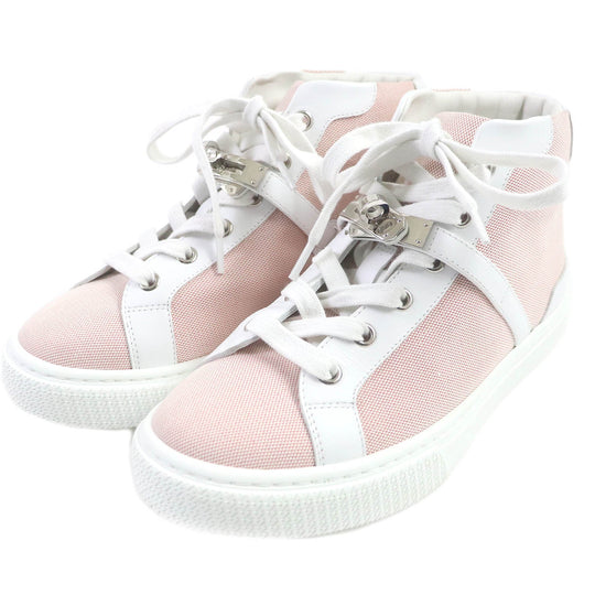 HERMES High cut sneakers Canvas, leather White pink Daydream Women 36.5 Used Authentic