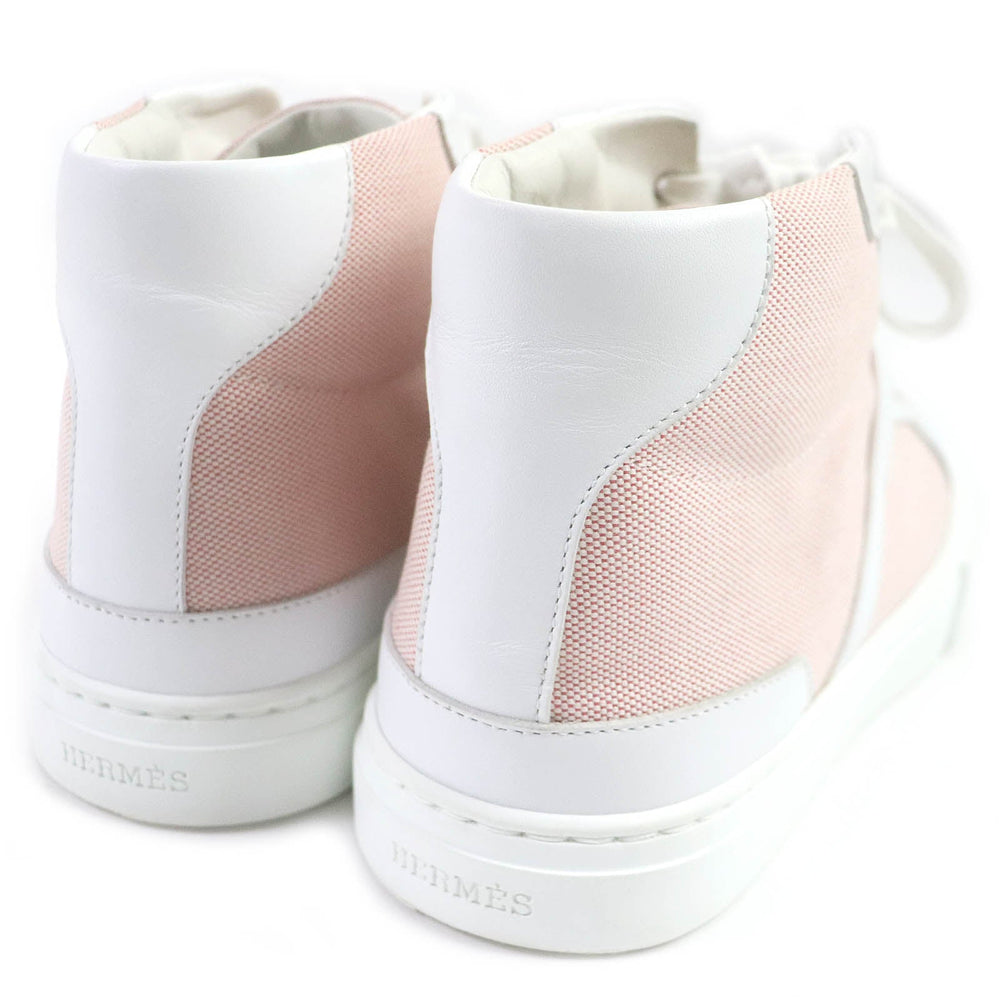 HERMES High cut sneakers Canvas, leather White pink Daydream Women 36.5 Used Authentic