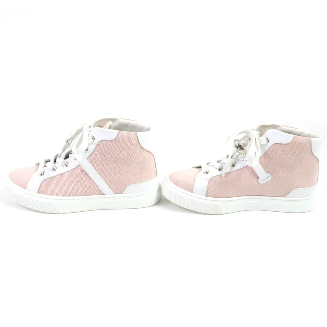 HERMES High cut sneakers Canvas, leather White pink Daydream Women 36.5 Used Authentic