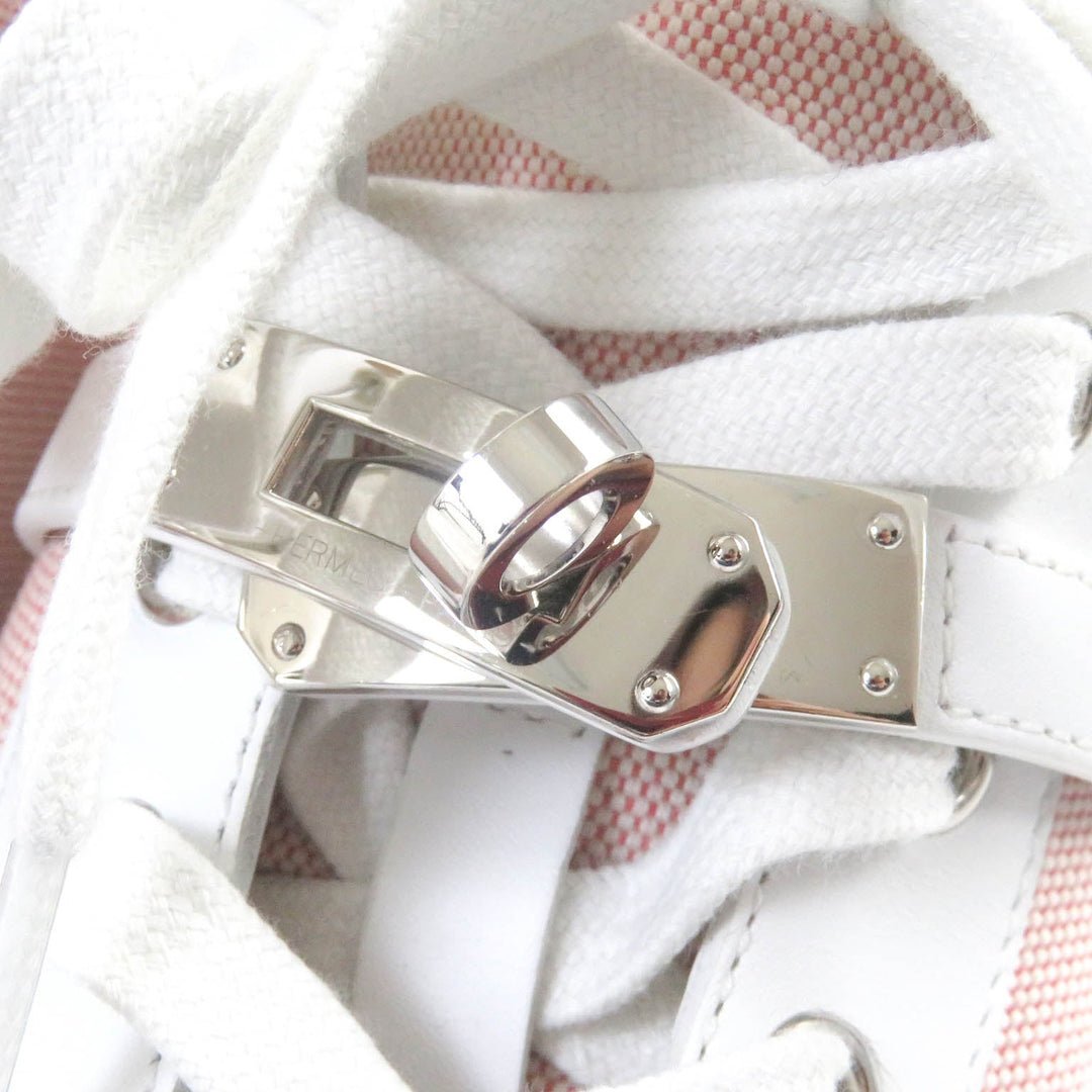 HERMES High cut sneakers Canvas, leather White pink Daydream Women 36.5 Used Authentic