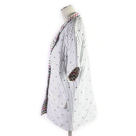 CHANEL tailored jacket P70701 Outer: 100% cotton, Lining: 89% cotton, Lining: 7% polyester, Lining: 2% polyamide (nylon), Lining: 1% acrylic, 1% other, Pocket lining: 100% silk White Black Multi Women 34 Used Authentic