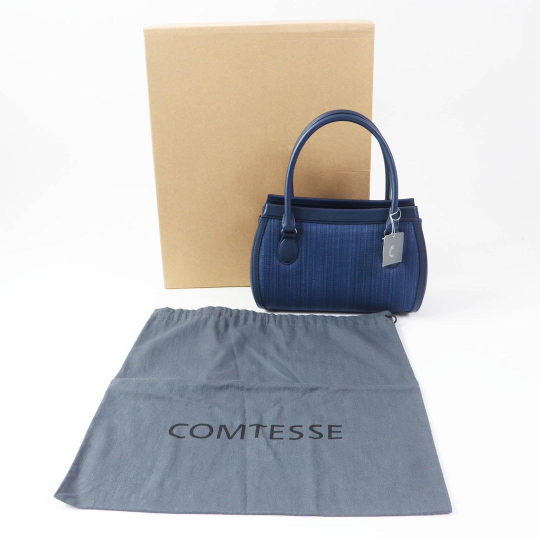 COMTESSE Handbag 7599 Part: Leather, Main: Horsehair Navy Women Used Authentic