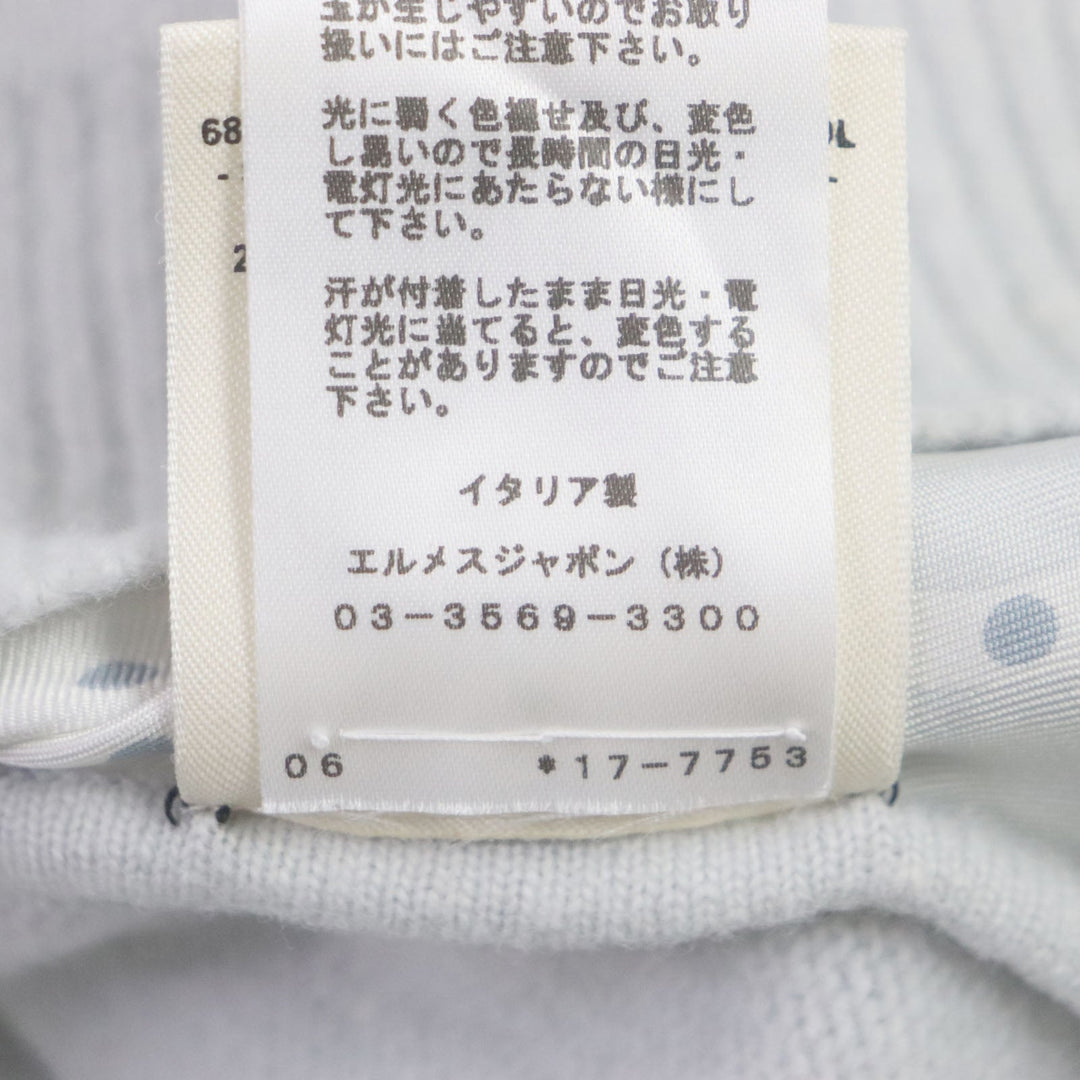 HERMES knit Printed part: 100% silk Knitted part: 68% wool, 29% cashmere, 3% nylon Ice blue Brides de Gala Women 34 Used Authentic
