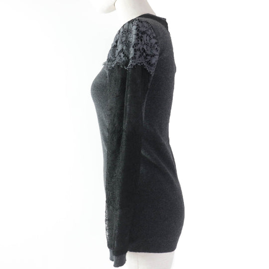 VALENTINO tops Main: 70% wool, Main: 30% cashmere, Part: 77% cotton, Part: 17% rayon, Part: 6% nylon, Part: 55% nylon, 45% rayon Gray black Women S Used Authentic