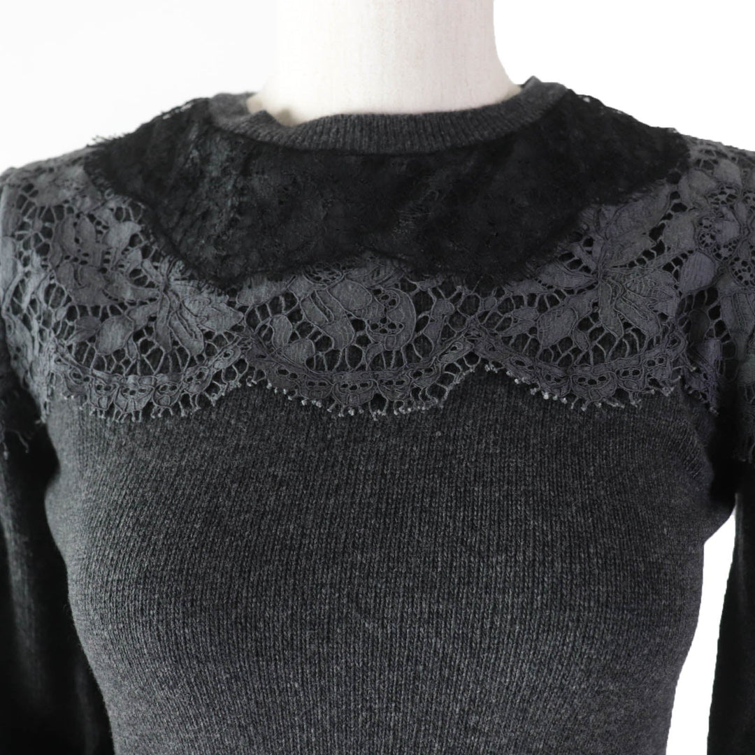 VALENTINO tops Main: 70% wool, Main: 30% cashmere, Part: 77% cotton, Part: 17% rayon, Part: 6% nylon, Part: 55% nylon, 45% rayon Gray black Women S Used Authentic