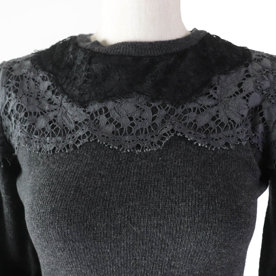 VALENTINO tops Main: 70% wool, Main: 30% cashmere, Part: 77% cotton, Part: 17% rayon, Part: 6% nylon, Part: 55% nylon, 45% rayon Gray black Women S Used Authentic