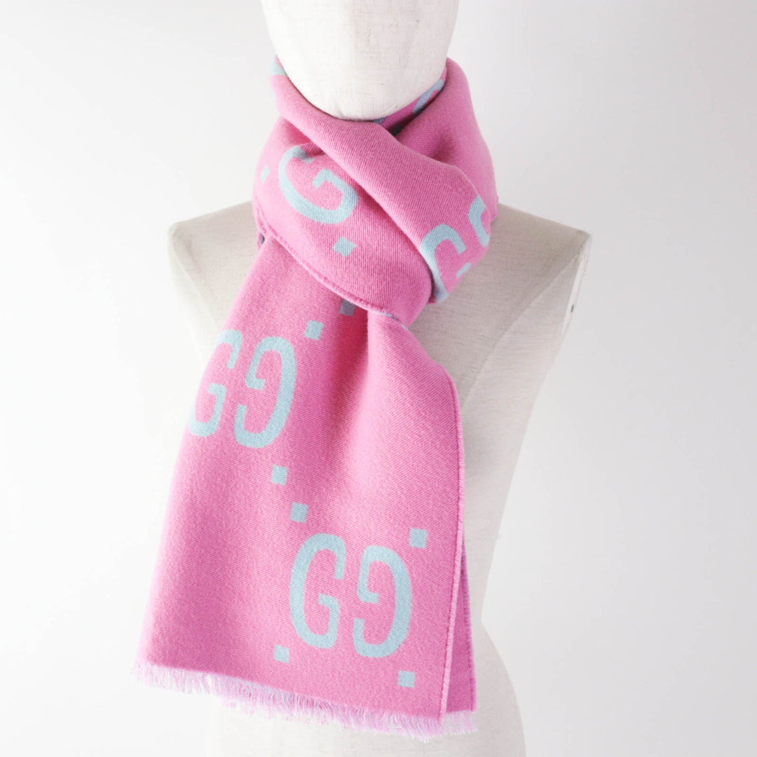 GUCCI Scarf 505395 Main: 91% wool, Main: 9% silk Pink light blue Women Used Authentic