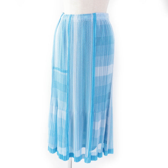 PLEATS PLEASE Long skirt PP71-JG723 Main: 100% polyester Light blue white Women 2 Used Authentic