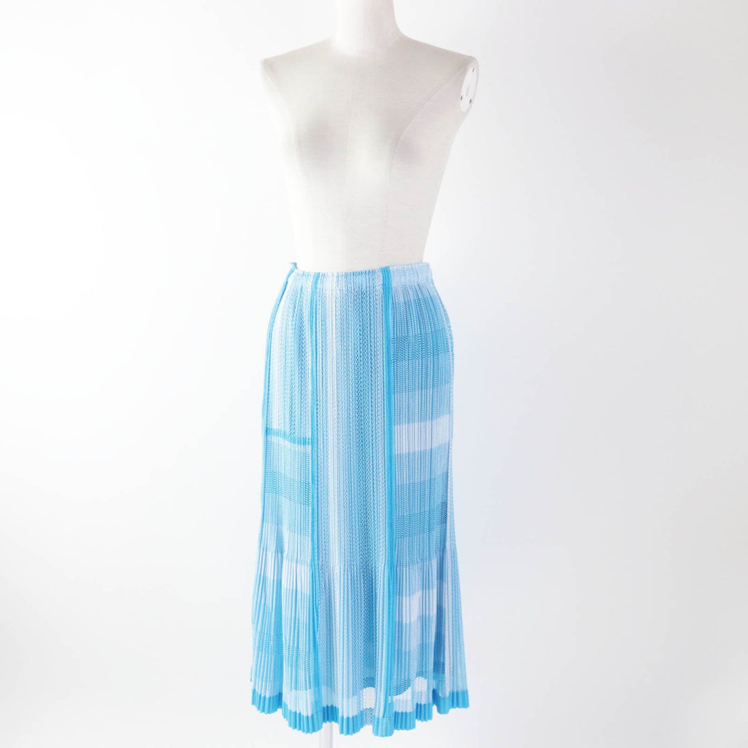 PLEATS PLEASE Long skirt PP71-JG723 Main: 100% polyester Light blue white Women 2 Used Authentic