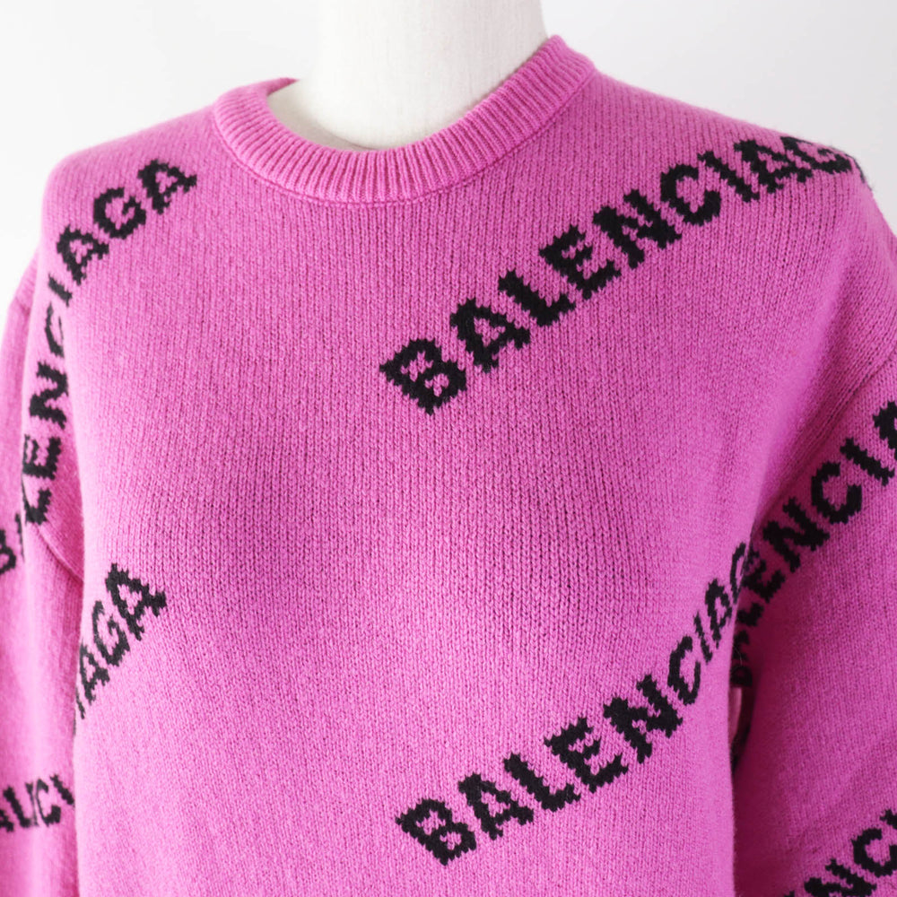 BALENCIAGA knit 510243 Outer material: 96% wool, Outer material: 4% nylon Pink black Women 34 Used Authentic