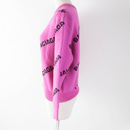BALENCIAGA knit 510243 Outer material: 96% wool, Outer material: 4% nylon Pink black Women 34 Used Authentic