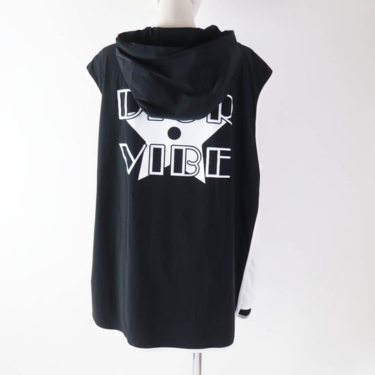 Christian Dior Hoodie 243G15A2260 Outer material: 88% nylon, Outer material: 12% polyurethane, Part: 84% polyester, Part: 16% polyurethane Black White Sleeveless Technical Jersey Zip Hoodie DIOR VIBE Women XS Used Authentic