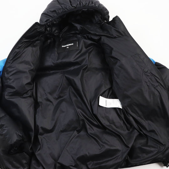 DSQUARED2 Down jacket S74AM0960 Outer: 100% nylon, Lining: 100% nylon, Filling: 80% down, Filling: 20% feather Black blue Nylon Hooded Puffer mens 42 Used Authentic
