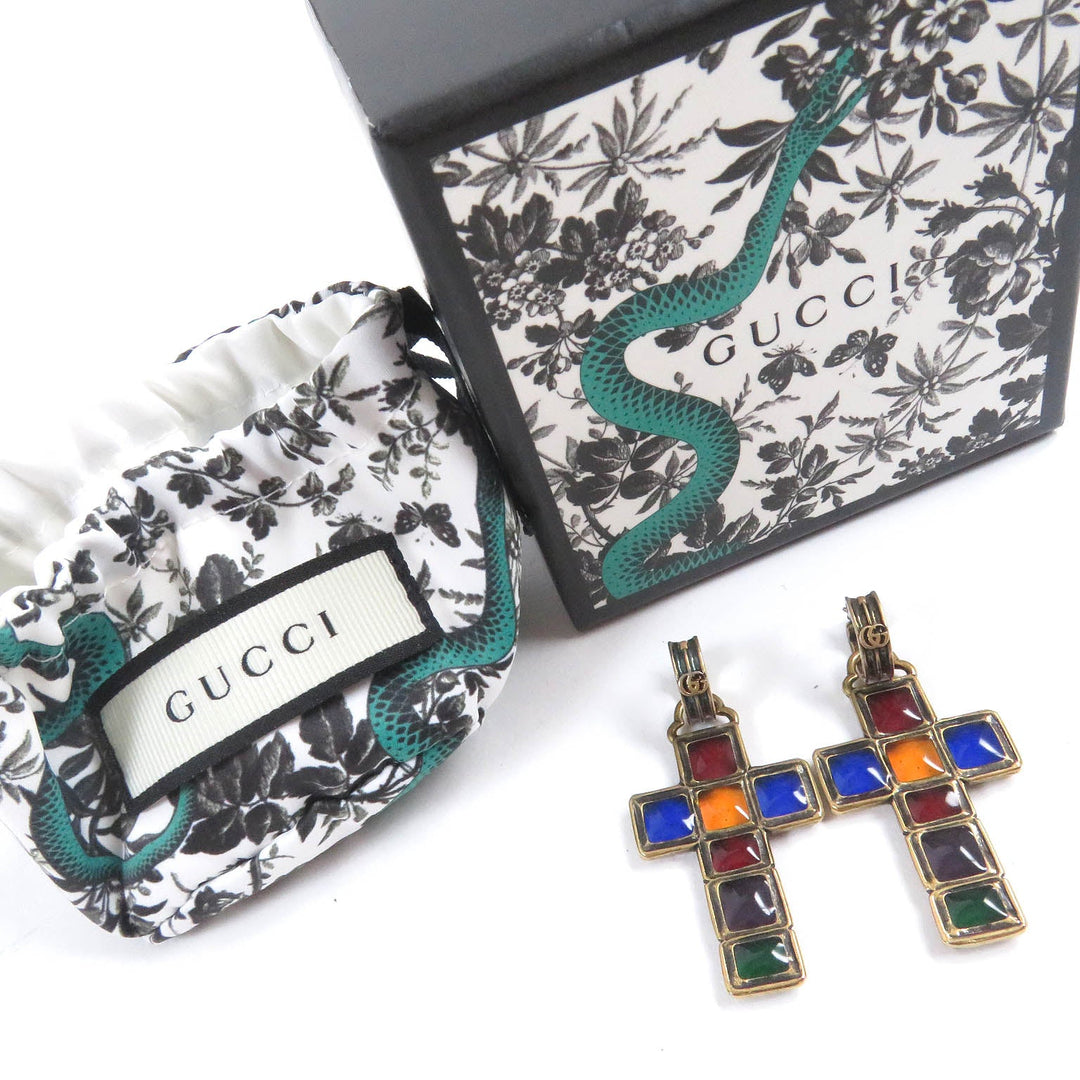 GUCCI Pierce 548776 Metals, Plated Color Stones multicolor Double G Women Used Authentic